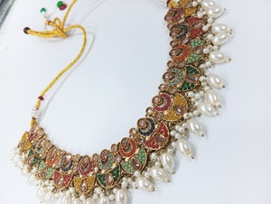 Ensemble collier ras du cou en cristal indien pour femmes, ensemble de bijoux ras du cou multicolores, - Product Image 4