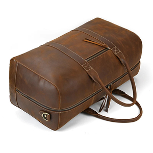 Sac de voyage pliable en cuir véritable, grande capacité, style vintage, fermeture éclair, durable, imperméable - Product Image 6