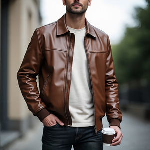 2024 New Winter Leather Jacket Men's <b>Genuine</b> Coats Breathable Turn Down Collar Long Sleeve Zipper Leather Jacket Mens - Product Image 5