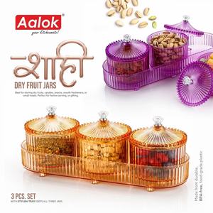 Boîte à fruits secs en plastique Aalok durable, 500g, 3 compartiments avec couvercle hermétique, organiseur pour noix et épices - Product Image 5