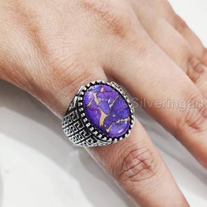 Exportation de bague pour hommes naturel violet cuivre turquoise pierre précieuse décembre bague de naissance arabe bijoux fins bague en argent sterling 925 - Product Image 5