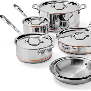 Ensemble de casseroles All-Clad 10 pièces en acier inoxydable 5 plis avec couvercles en acier inoxydable, durable, compatible gaz et induction, passe au lave-vaisselle - Product Image 1