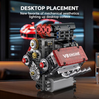 Kit Modelo de Plástico de Motor V8 con Supercargador Eléctrico Mini, Set de Bloques de Construcción de Ingeniería Mecánica a Vapor Dinámico para Niños