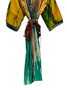 Tie Dye Sari Tela Kimono Multi Color Robe Wrap Dress Mujer Verano Sari Seda Kimono Tamaño libre Robe - Product Image 5