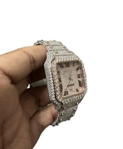 Luxe entièrement VVV Moissanite diamant glacé mécanique montre boîtier carré en acier inoxydable bande verre cadran fenêtre Hip Hop Buss Style - Product Image 4