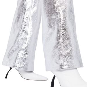 Zadig & Voltaire Pantalones metálicos de cintura alta Tono plateado Piel de cabra suave Pierna recta Pantalones de lujo de moda contemporánea - Product Image 5