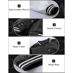 Chaqueta Corta Entallada Negra Estilo Letterman para Mujer con Bordado Personalizado, Forro de Nailon con Acabado Crudo - Servicio OEM al por Mayor - Product Image 3