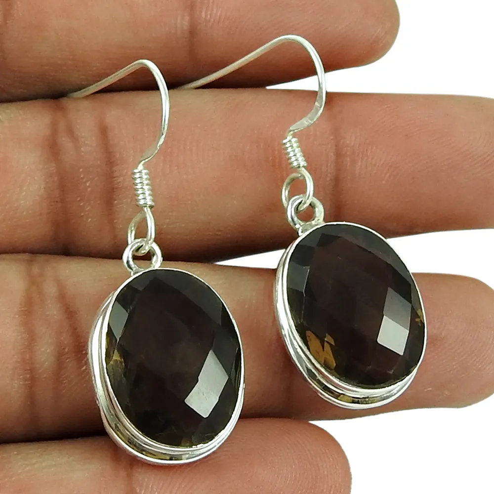 Pendientes de cuarzo ahumado para mujer y niña, joyería de moda de Plata de Ley 925, regalo de boda de piedras preciosas, joyería al por mayor