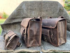 Alforja de cuero para motocicleta, conjunto de tres bolsas para bicicleta - Product Image 3