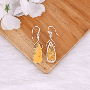 Handmade Classic Style <b>Silver</b> Plated Brass <b>Earrings</b> Bumble Bee Jasper Pear Gemstone <b>Dangle</b> <b>Earring</b> Wholesale Manufacturer - Product Image 4