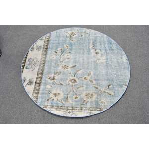 Alfombra turca Vintage clásica de 3,5x3,6 pies, Alfombra de lana de retazos azul y marrón, alfombra rectangular grande para sala de estar, látex para uso en pasillo - Product Image 1