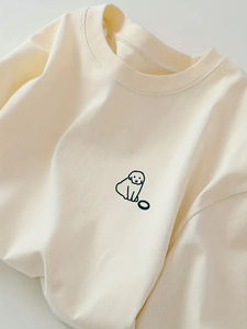 เสื้อยืดคอกลมลำลองแขนสั้นสำหรับผู้ชาย, เสื้อยืดผ้าฝ้าย100% สีขาวทึบขนาดพิเศษคอลเลคชั่นฤดูร้อน260กรัมเนื้อผ้าจำนวนมาก - Product Image 3