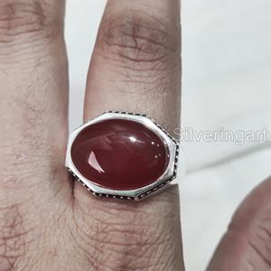 Anillo de Piedra Natural para Hombre, Piedra de Cornalina Natural, Anillo de Piedra Natal, Todos los Tamaños, Joyería de Aniversario Árabe, Anillo de Plata de Ley 925 - Product Image 1