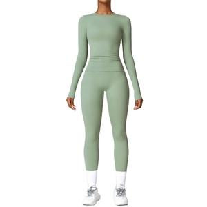 2pcs Seamless Women's Yoga Set High Waist <b>Leggings</b> Long Sleeve Crop Top Gym Sportswear Fitness Workout Clothing Gym Sports Suits - Product Image 4