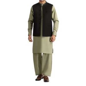 Último diseño ropa islámica hombres Shalwar Kameez con bolsillos laterales nueva moda Pakistán indio hombres Salwar Kameez conjunto - Product Image 1