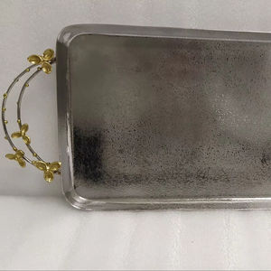 Bandeja decorativa para servir para el hogar, Hotel, restaurante, cocina y mesa, Color plateado, forma rectangular, bandeja para servir de latón y aluminio - Product Image 1