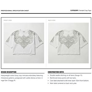 Women's Luxury Cotton Crop Top Custom Rhinestone 3D Print Contrast Detail Loose <b>Streetwear</b> <b>Y2K</b> Fashion Breathable Eco-Friendly - Product Image 6