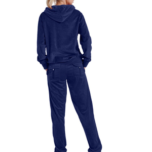 Ensemble sweat à capuche et pantalon de survêtement en velours lourd de fabrication professionnelle survêtement en velours de conception personnalisée pour les femmes - Product Image 2