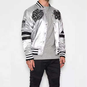 Veste bomber en satin pour homme, style équipe de baseball, boutons-pression, matelassée, streetwear d'hiver, vêtements d'extérieur - Product Image 2