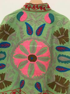 Manteau en coton brodé à la main à motifs floraux, col mandarin, manches trois quarts, style chinois, veste courte pour femmes adultes, printemps - Product Image 6