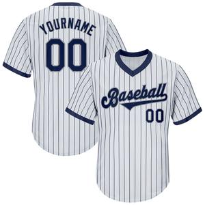 Directo Ommiz Industry ropa deportiva auténtica personalizada blanco azul marino a rayas azul marino-gris auténtico Rib-Knit Baseball Jersey Shirt - Product Image 1