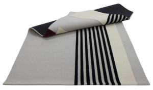 Alfombra de lana con rayas geométricas modernas, alfombra de área de lana hecha a mano, marfil, negra, antideslizante, ecológica, pila mediana para sala de oración de dormitorio - Product Image 5