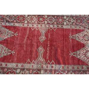 Alfombra turca Vintage 4,2X6,7 pies Rojo Beige Lana Kilim Gran diseño de pasillo rectangular abstracto Látex de 10mm Para áreas grandes - Product Image 5