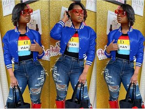 เสื้อแจ็คเก็ตวาร์ซิตี้แขนยาวสำหรับผู้หญิง ราคาขายส่ง ตัวเสื้อทำจากผ้าขนสัตว์ แขนเสื้อทำจากหนัง รับสกรีนโลโก้ มีไซส์พลัส - Product Image 6