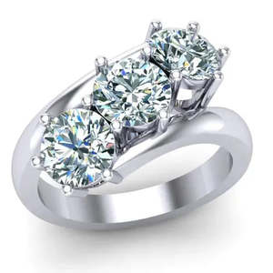 Anillo de Compromiso de Plata con Diamante Moissanita Redondo Azul Blanco de 3 Piedras y 3.14 Quilates, Calidad AAA+, Vvs1:, Cus-Jew47 - Product Image 1