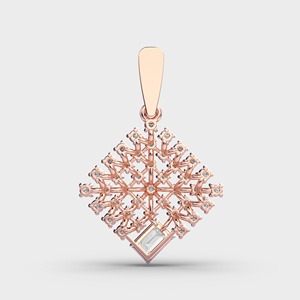 IGI Certified Lab Grown Diamond Snowflake Cluster Pendant with Emerald Cut Drop in 14K Yellow / Rose & White Gold - Product Image 3