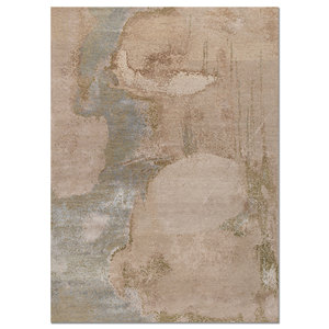 พรมขนสัตว์และไหมไผ่ถักมือสีเบจและสีน้ำตาล ขนาด 9x12 ฟุต รูปทรงสี่เหลี่ยมผืนผ้า สำหรับห้องนั่งเล่นหรือทางเดินในบ้าน-AKWB-13049 - Product Image 1