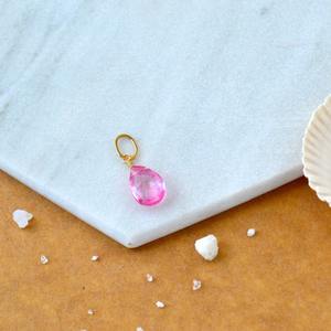 Colgante de Topacio Rosa en Forma de Lágrima, Piedra de Nacimiento de Octubre, Gema Rosa, Chapado en Oro Rosa, Joyería Delicada Hecha a Mano - Product Image 2