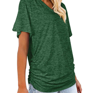 2025 nuevo diseño, la mejor oferta, camisetas informales con cuello en V para mujer, servicio OEM, logotipo personalizado de talla grande, cómodas a un precio razonable - Product Image 3