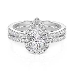 Ensemble de mariage Jeulia plaqué or avec zircon taille poire, bague halo empilable 2 pièces - Product Image 2
