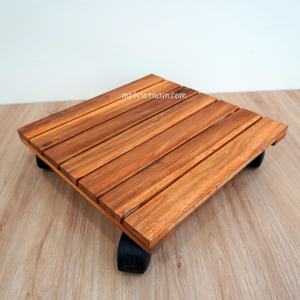 Support de marmite à rouler écologique et robuste en bois d'acacia avec roulettes verrouillables pour arrangement de plantes d'intérieur/extérieur pour la maison et le jardin - Product Image 5