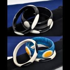 Multi-Color Resin Wood and Brass Cuff <b>Bracelets</b> From India Platinum-Jewel Beaded Bangles for Weddings Engagements and Parties - Product Image 6