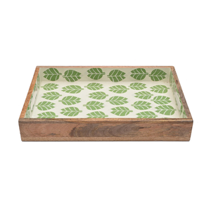 Bandeja de servicio de madera de mango rectangular con estampado de hojas de latón AK con asa en varios colores a bajo precio para decoración de interiores de mesa - Product Image 2