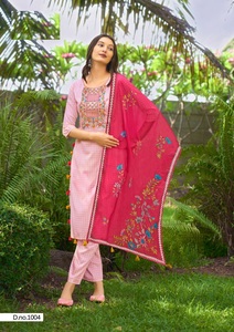 Hilo de impresión de rayón y trabajo hecho a mano con Organza Dupatta para venta en línea - Product Image 4