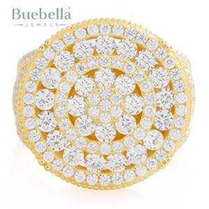 Delicado y Original Plata de Ley 925 14K chapado en oro VVS Moissanite redondo brillante corte anillo de racimo para hombres - Product Image 2