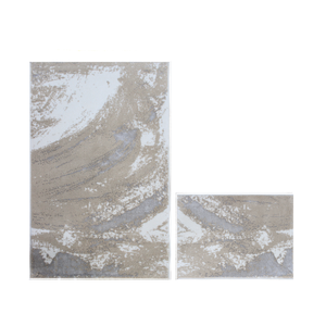 Ensemble de tapis de bain Lessie Ecru Beige Argent en coton recyclé teint en fil et tissé jacquard 40x60 cm + 60x100 cm Fabriqué en Turquie - Product Image 1