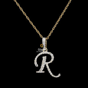 Colgante de Hip Hop con letra inicial personalizada totalmente helada, adornado con diamantes redondos brillantes cultivados en laboratorio, VVs, Plata de Ley 925 - Product Image 1
