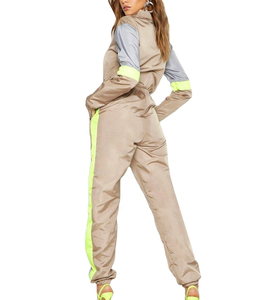 Custom Color Block <b>Women</b> <b>Nylon</b> Tracksuit Zip Up Crop Top Summer Wear Custom Mesh Lining Patchwork Color Windbreaker Suit <b>Women</b> - Product Image 2