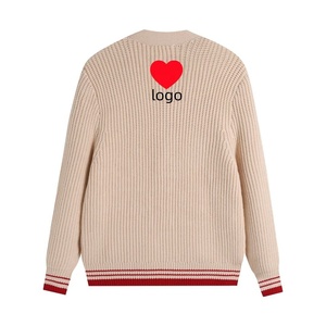 Suéter Cárdigan de Punto Personalizado de Alta Calidad, Unisex, Manga Larga, Cuello en V, Bordado de Corazón en Acrílico, Antiencogimiento, para Otoño - Product Image 2