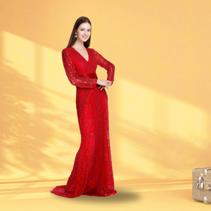 Elegante Vestido de Noche de Tela Suave con Cuentas Hechas a Mano, con Trabajo Manual Liso y Líneas de Cuentas Brillantes para Fiestas, Eventos y Reuniones Formales - Product Image 2