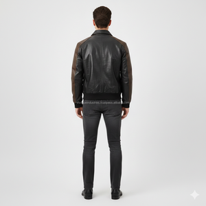 Chaqueta de Cuero Genuino para Hombre, Diseño Personalizado con Logotipo Frontal, Dos Tonos, Lona y Gamuza, Estilo Casual Vintage, Motociclista, Abrigo de Invierno - Product Image 3