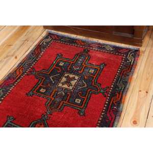 Turkish Vintage Rug, 2.9x11.6 ft Herki Rug, <b>Red</b> Gray Patchwork <b>Wool</b> Rug - Product Image 5