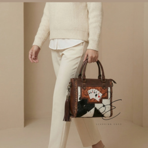 Bolso de mano de cuero de vaca con pelo para mujer, diseño de póker repujado, estilo western, bolso tote, bolso de hombro con diseño de cartas de póker, mini bolso de cuero repujado - Product Image 3