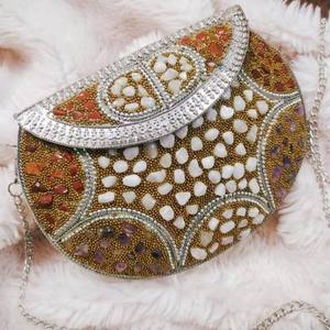 Fabriqué à la main mauvais œil noir mosaïque pochette cadre en métal nacre incrustation sac à main de soirée pour les mariages, les fêtes, Boho - Product Image 2