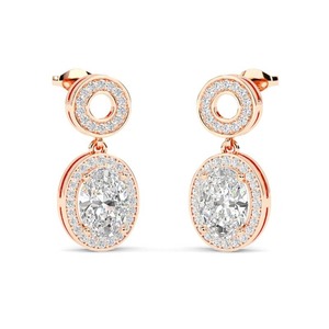 Pendientes de diamantes con corte ovalado y halo, 0.60 ct, diamantes cultivados en laboratorio en platino para fiesta de compromiso - Product Image 3