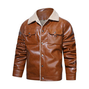 Veste en cuir pour homme de qualité supérieure, col montant, doublure en fourrure chaude, coupe confortable, style moderne, vêtements d'extérieur d'hiver - Product Image 2